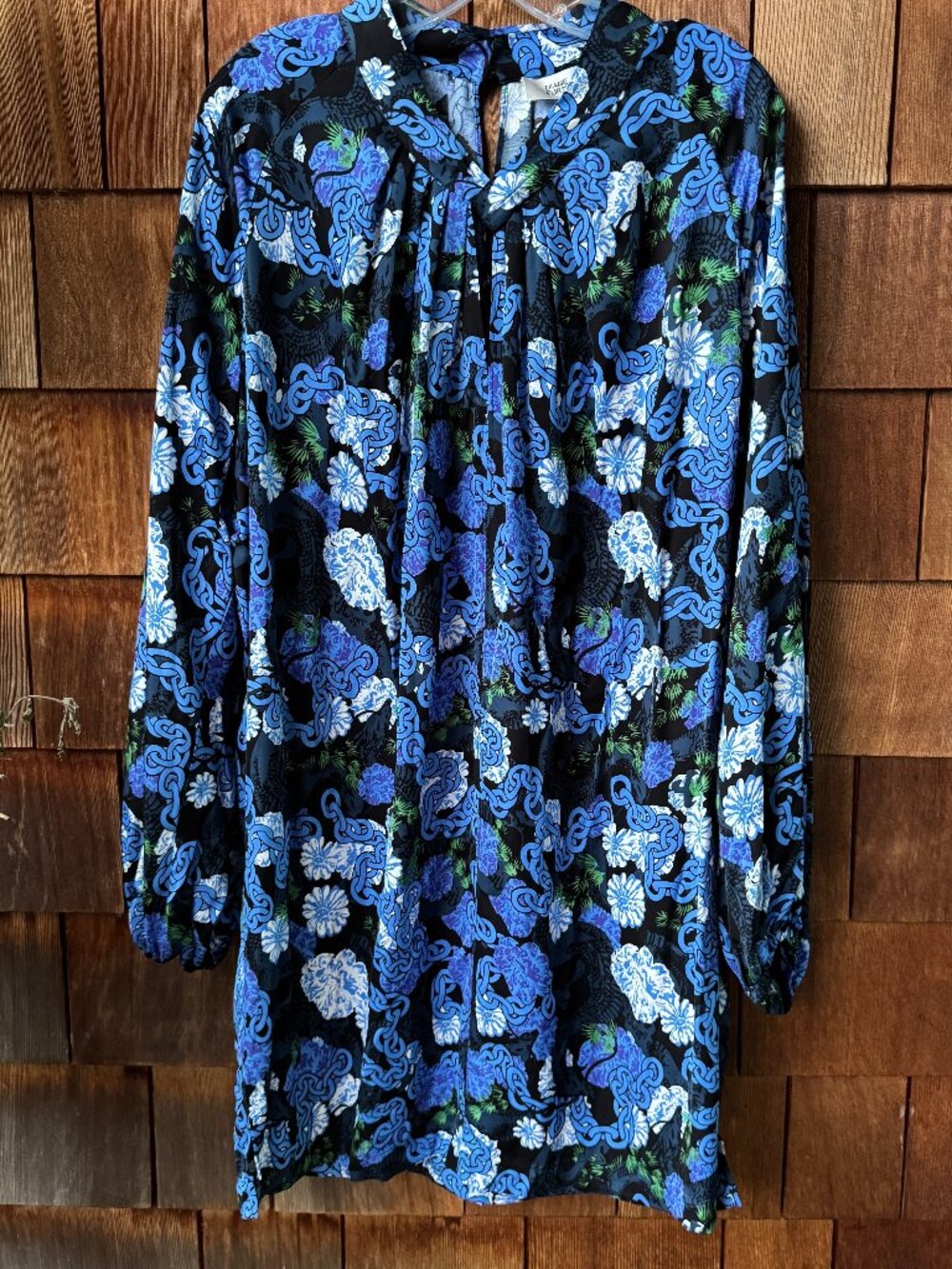 Diane Von Furstenberg Silka Pleated Blue Floral-print Shift Mini Dress - X-Large